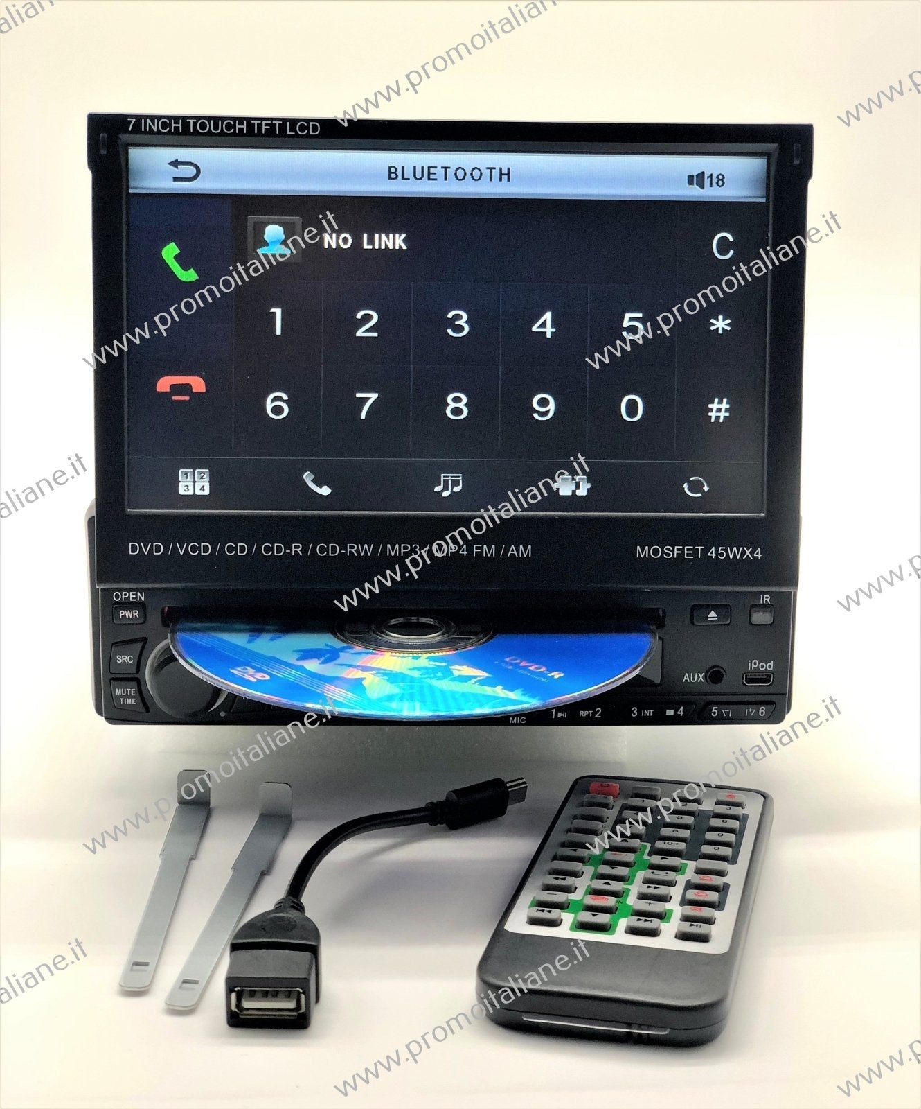 Autoradio 1 din , 7 pollici touch screen , con ingresso CD DVD ,USB , SD , AUX , Bluetooth , mirror link - PROMO ITALIANE